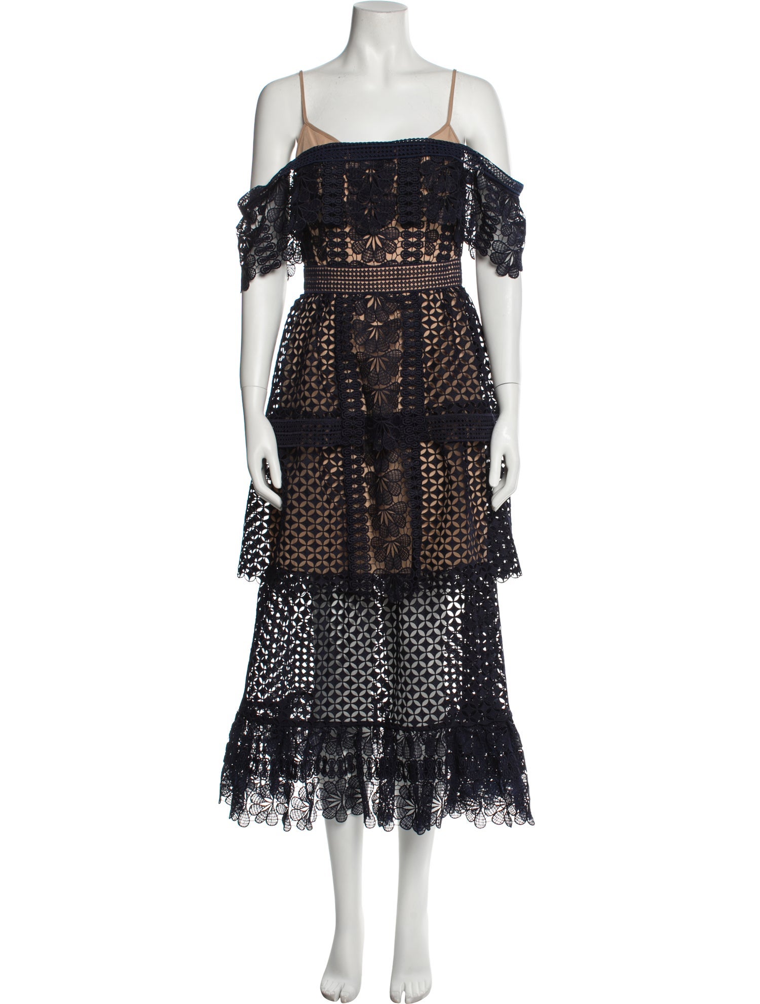 Self-Portrait Lace Pattern Midi Length Dress