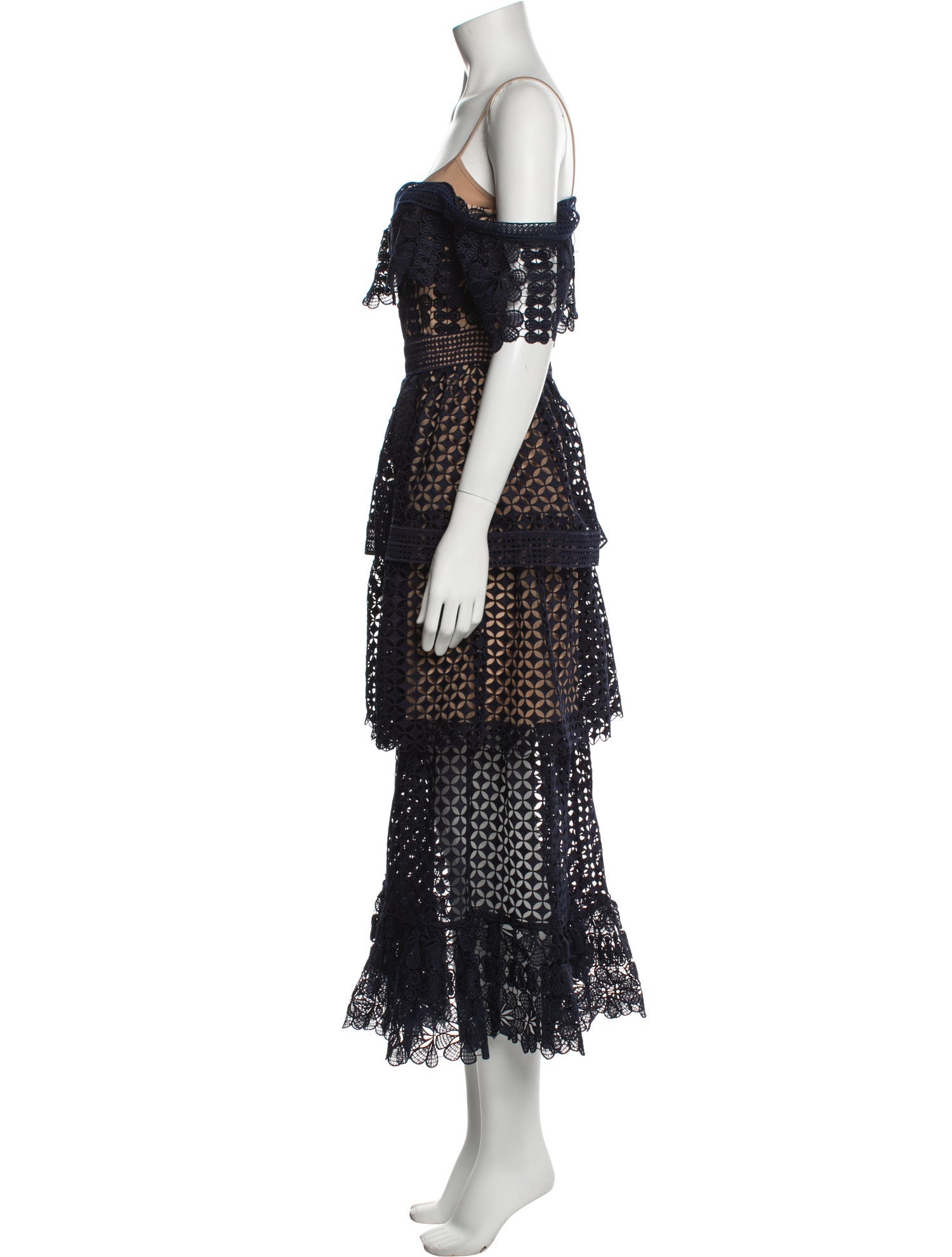 Self-Portrait Lace Pattern Midi Length Dress