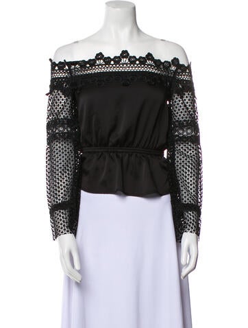 Self-Portrait Tops Off-The-Shoulder Long Sleeve Crop Top Us0, UK4 | XS