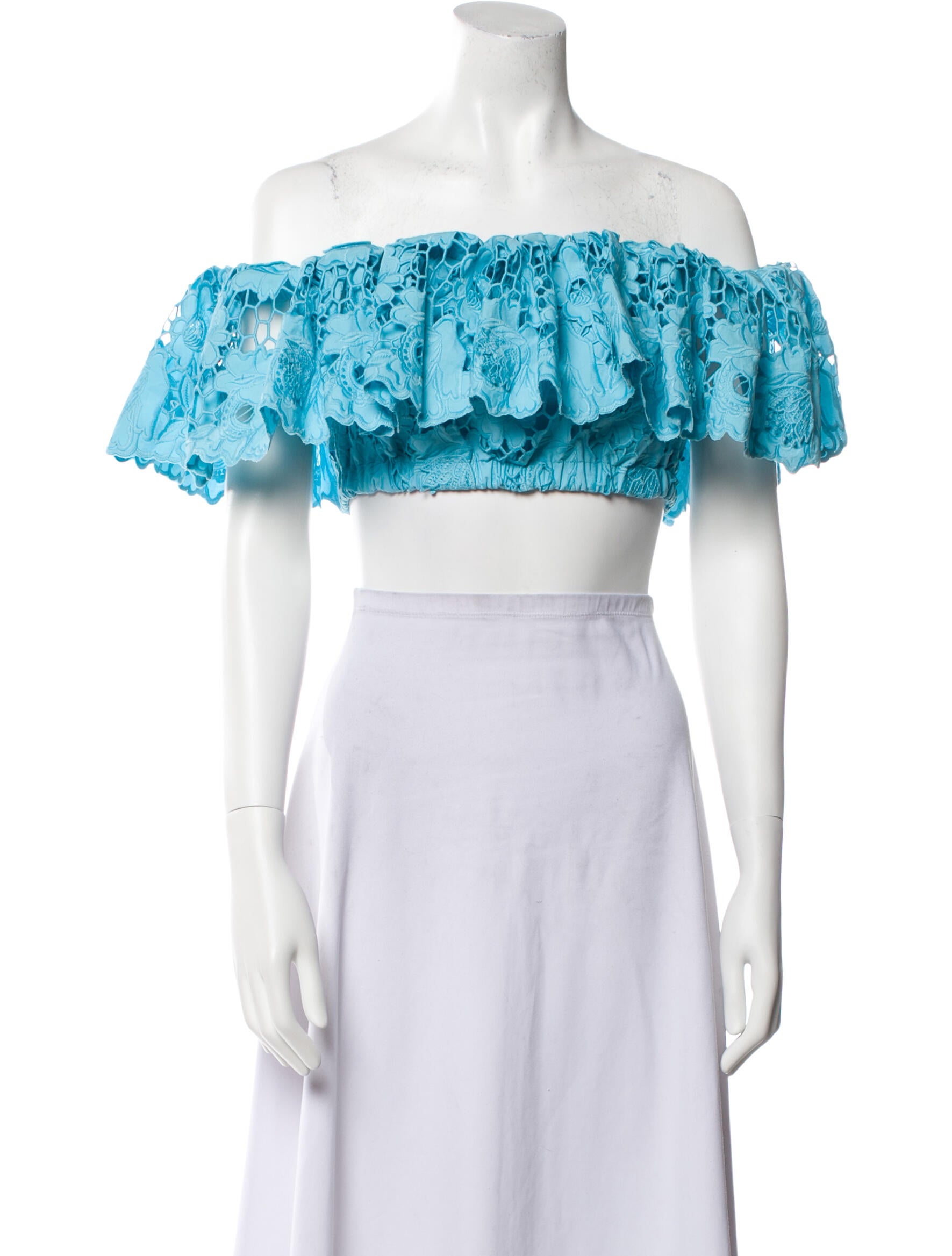 Self-Portrait Lace Pattern Off-The-Shoulder Crop Top