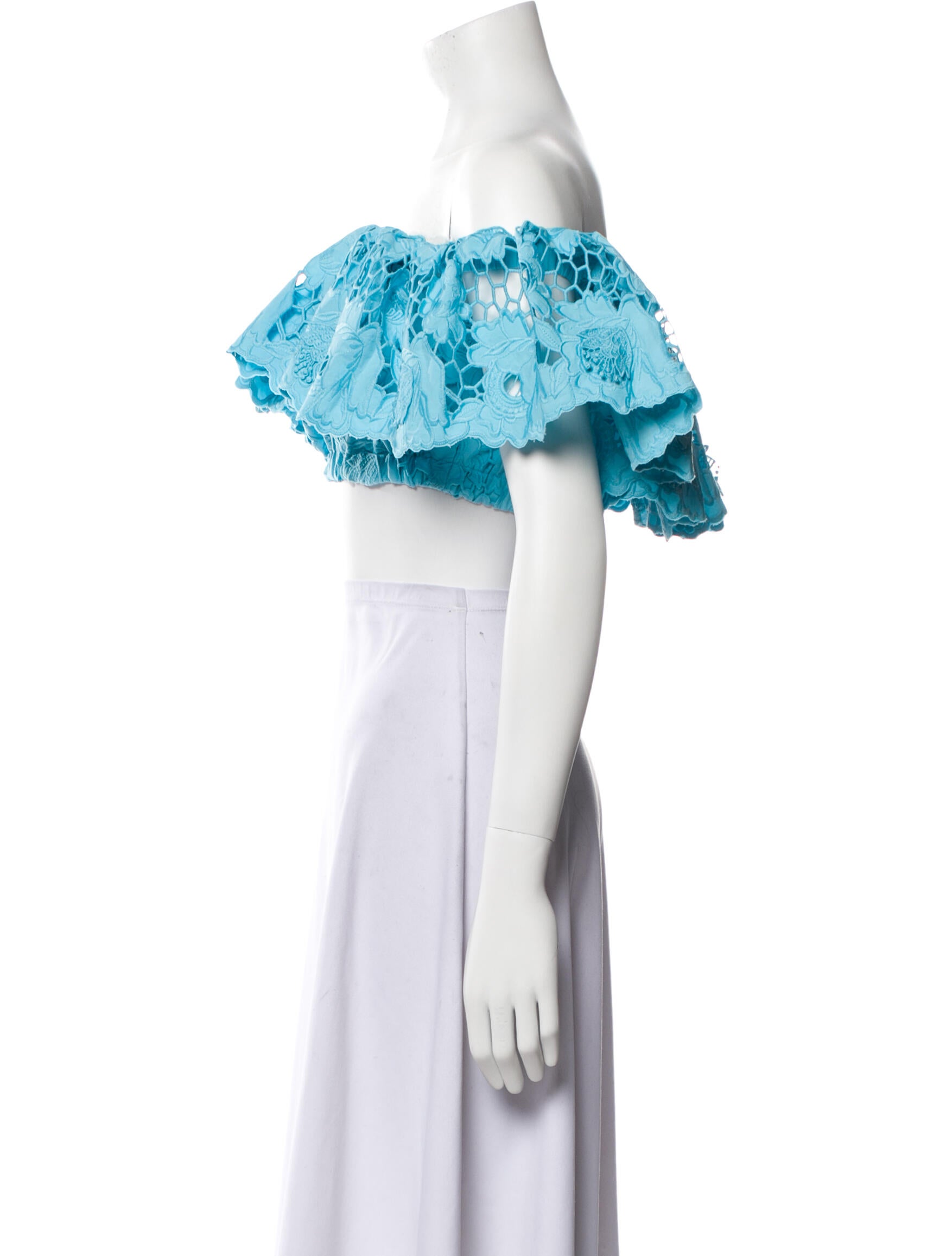 Self-Portrait Lace Pattern Off-The-Shoulder Crop Top