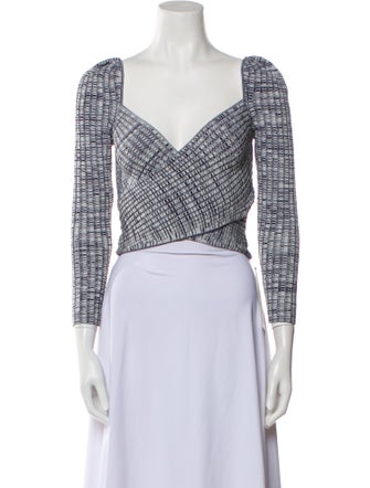 Self-Portrait Plaid Print V-Neck Crop Top