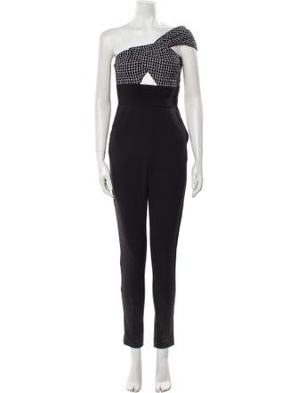 Self-Portrait Plaid Print One-Shoulder Jumpsuit