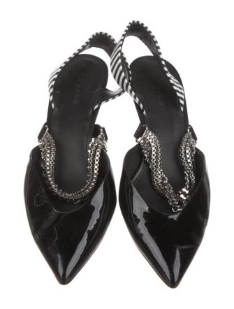 Self-Portrait Patent Leather Striped Slingback Pumps