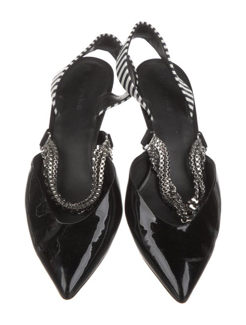 Self-Portrait Patent Leather Striped Slingback Pumps