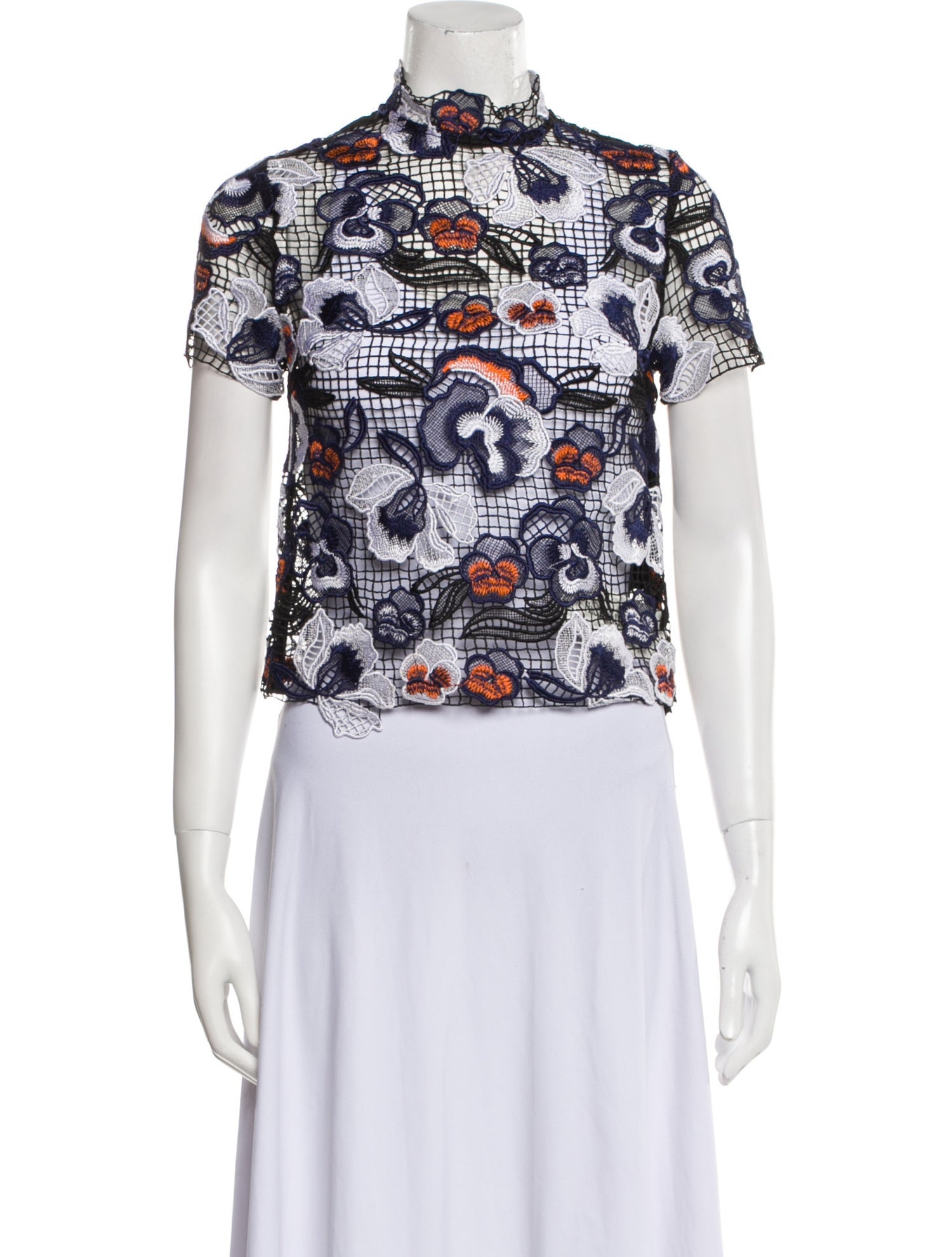 Self-Portrait Floral Print Mock Neck Crop Top w/ Tags