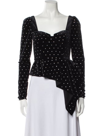 Self-Portrait Velvet Polka Dot Print Crop Top