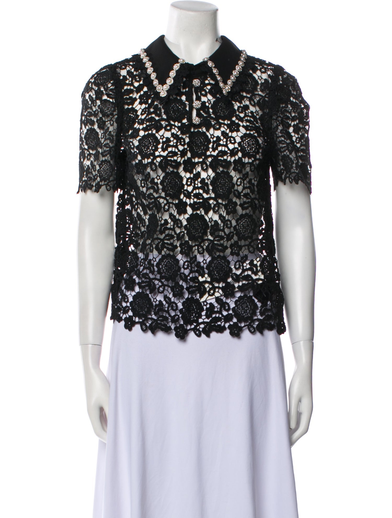 Self-Portrait Lace Pattern Short Sleeve Polo