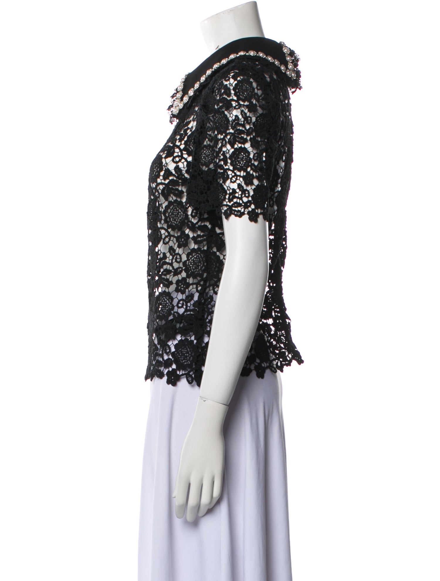 Self-Portrait Lace Pattern Short Sleeve Polo