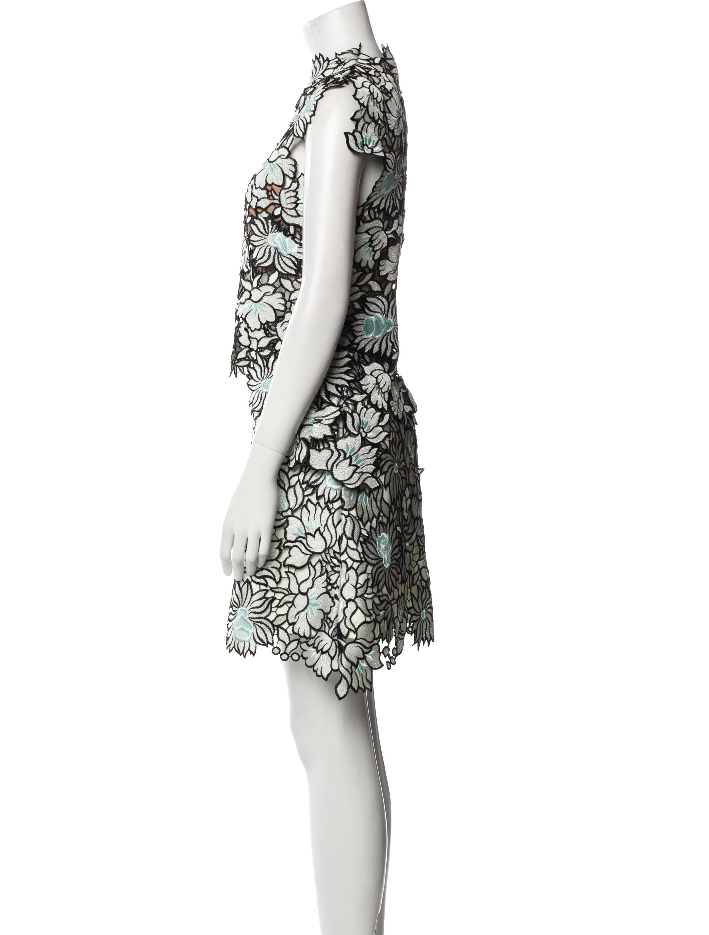 Self-Portrait Lace Pattern Embroidered Accent Skirt Set