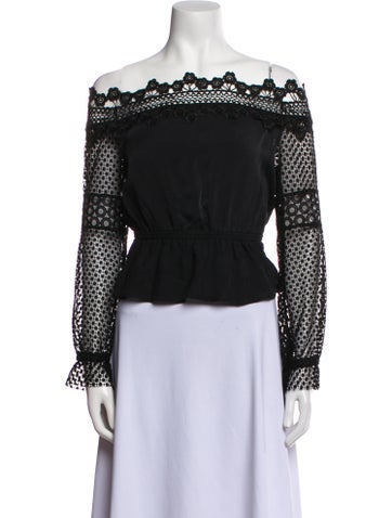 Self-Portrait Tops Off-The-Shoulder Long Sleeve Crop Top XS