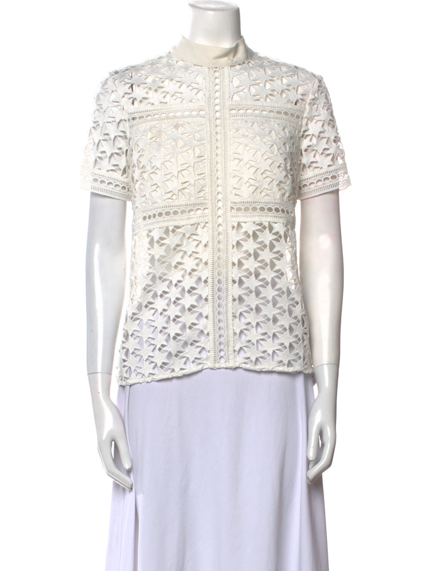 Self-Portrait Lace Pattern Mock Neck Blouse