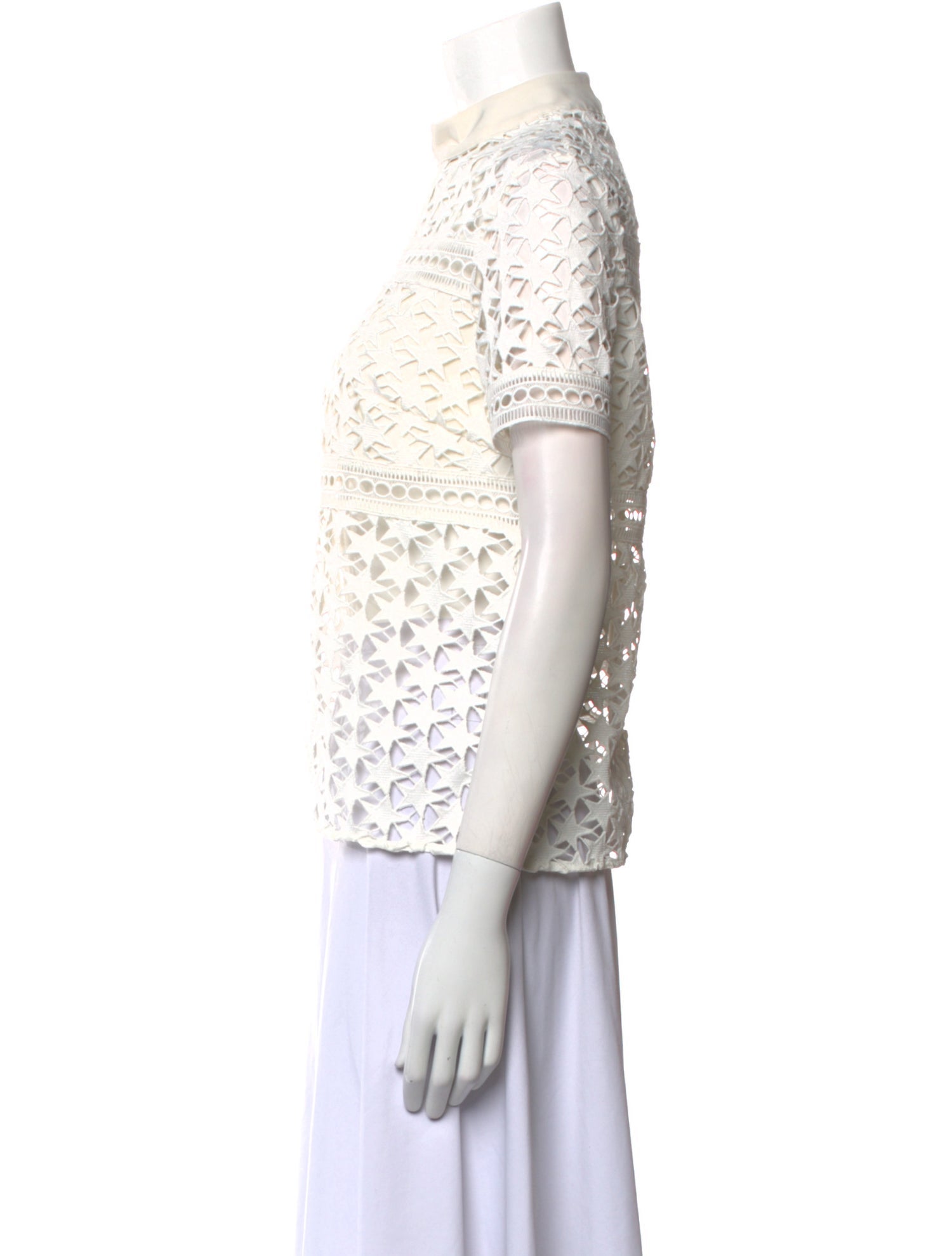 Self-Portrait Lace Pattern Mock Neck Blouse