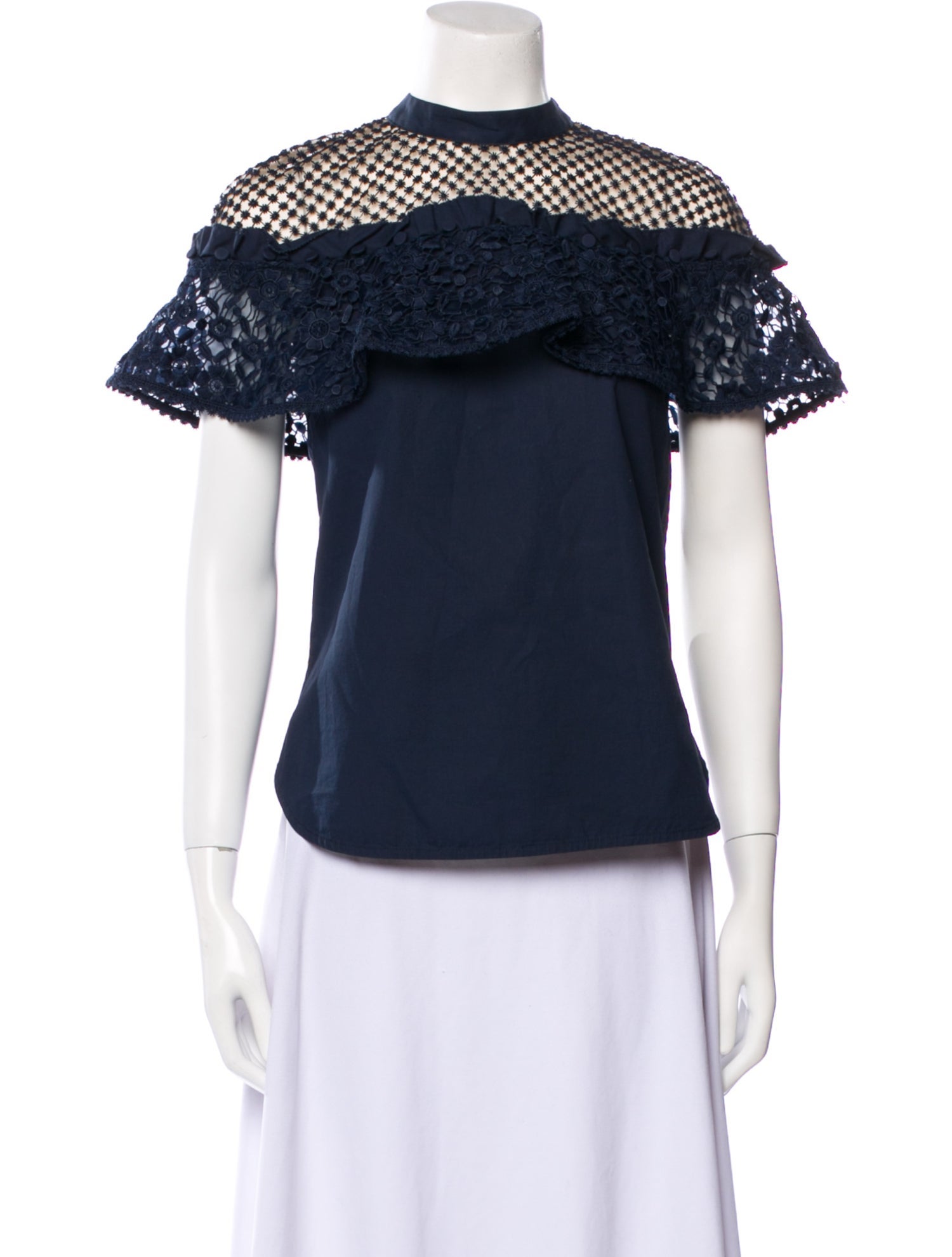 Self-Portrait Mock Neck Short Sleeve Top