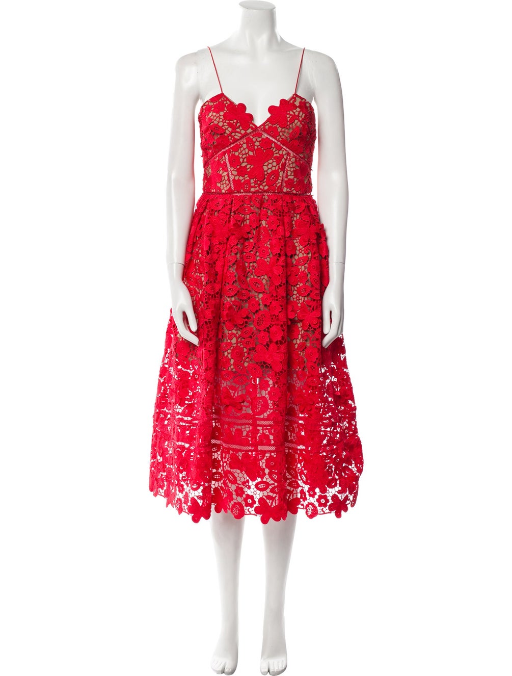 Self-Portrait Lace Pattern Midi Length Dress - Red Dresses, Clothing ...