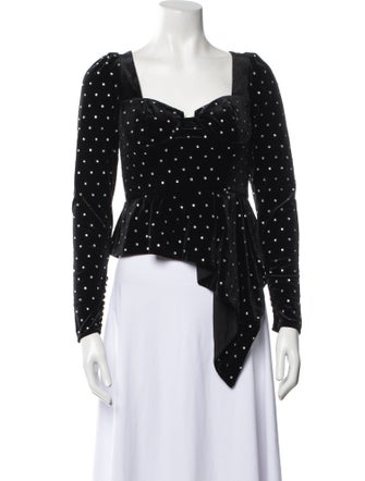 Self-Portrait Polka Dot Print Square Neckline Crop Top