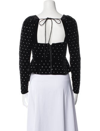 Self-Portrait Polka Dot Print Square Neckline Crop Top