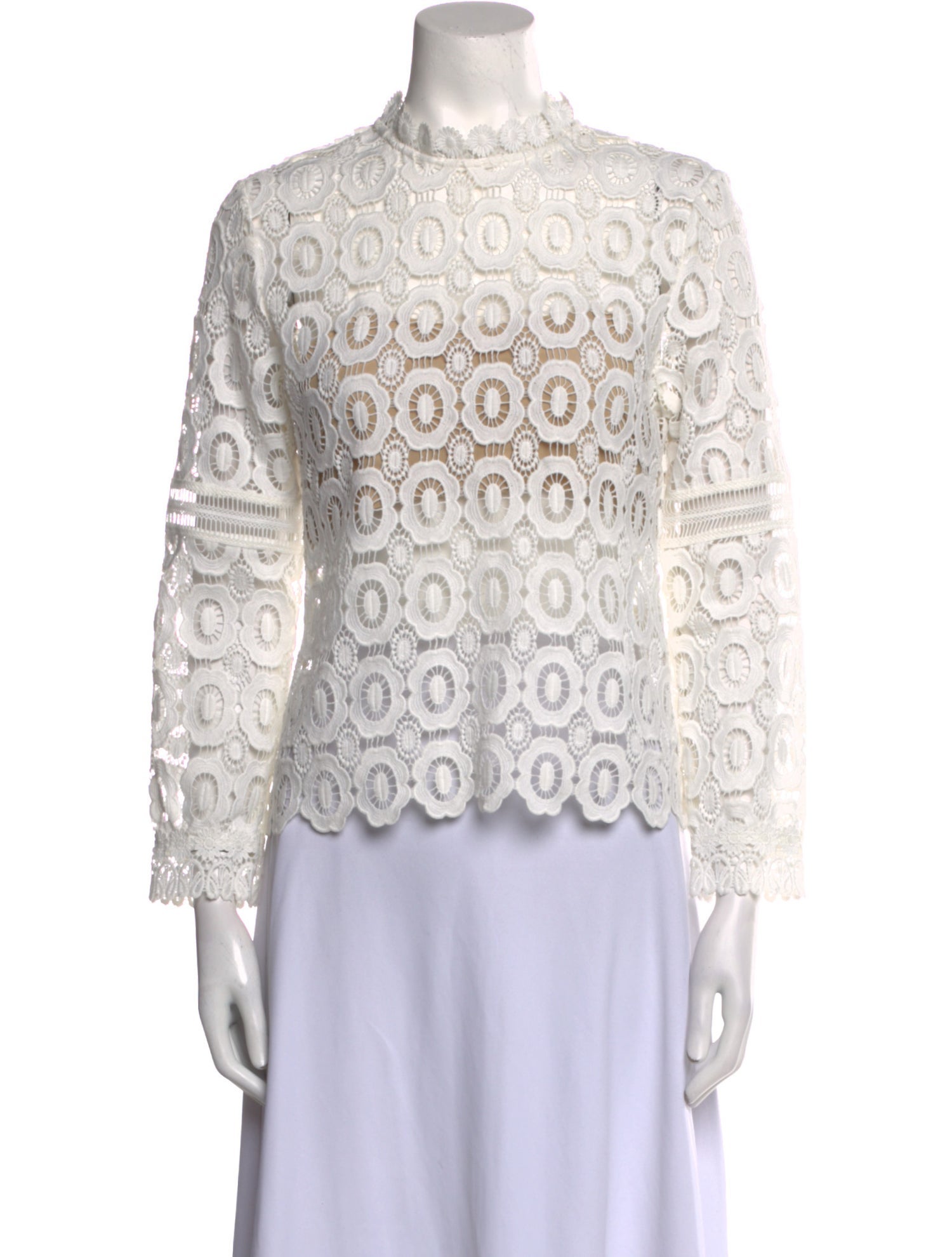 Self-Portrait Lace Pattern Mock Neck Blouse