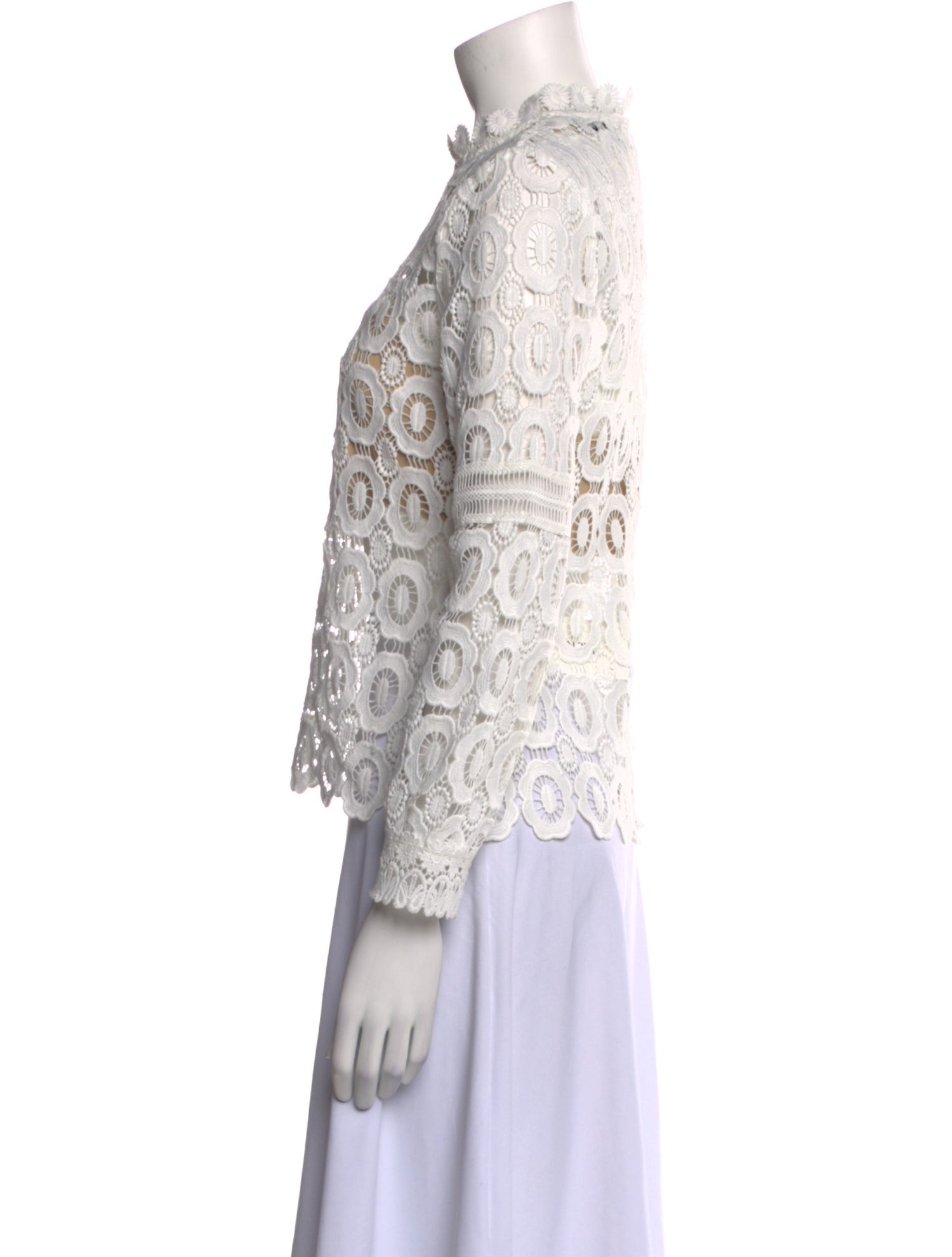 Self-Portrait Lace Pattern Mock Neck Blouse