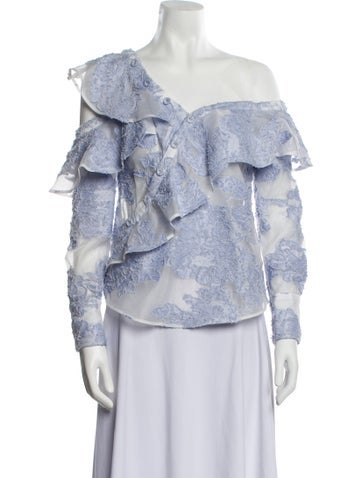 Self-Portrait Tops Patterned Asymmetrical Blouse XS