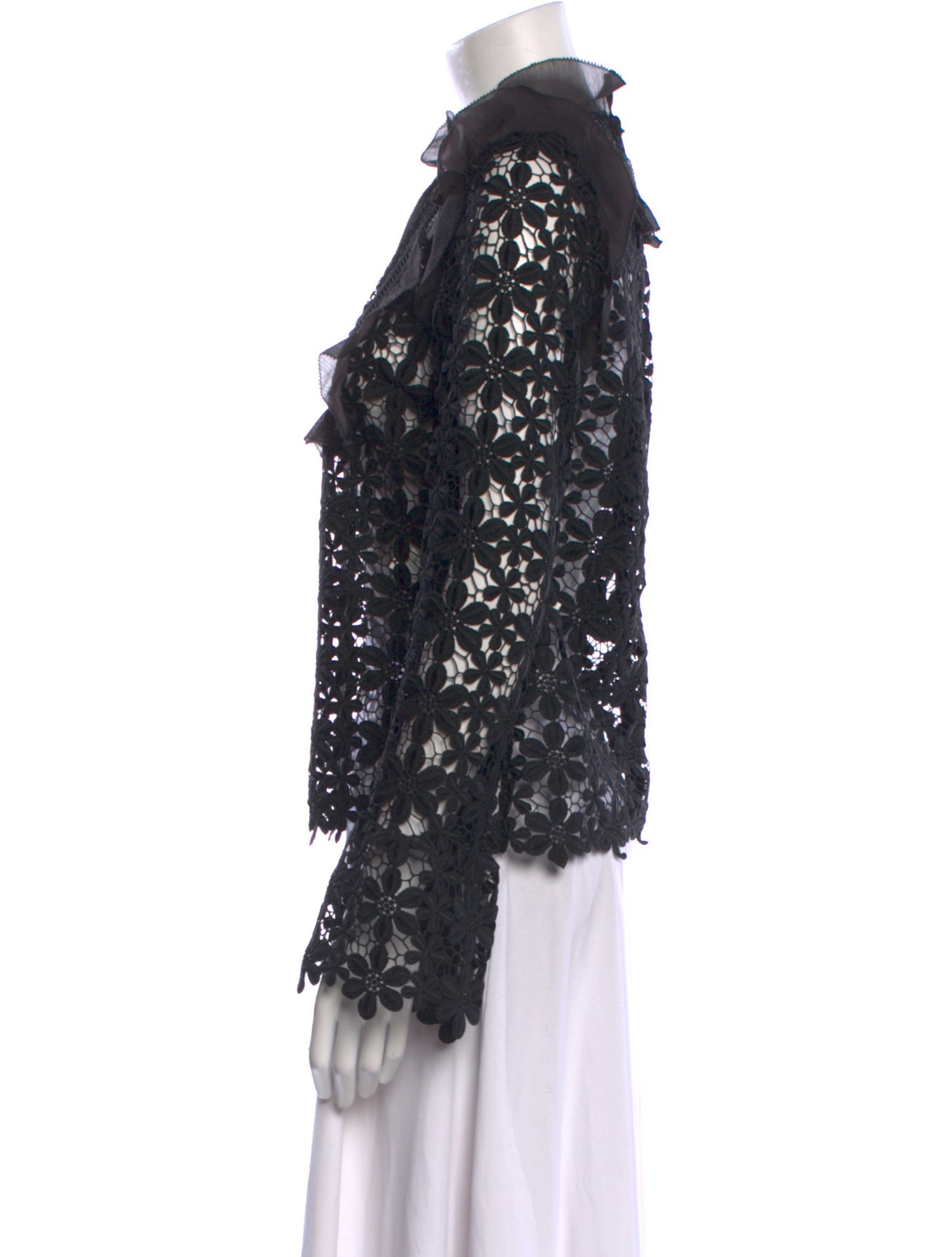 Self-Portrait Lace Pattern Mock Neck Blouse