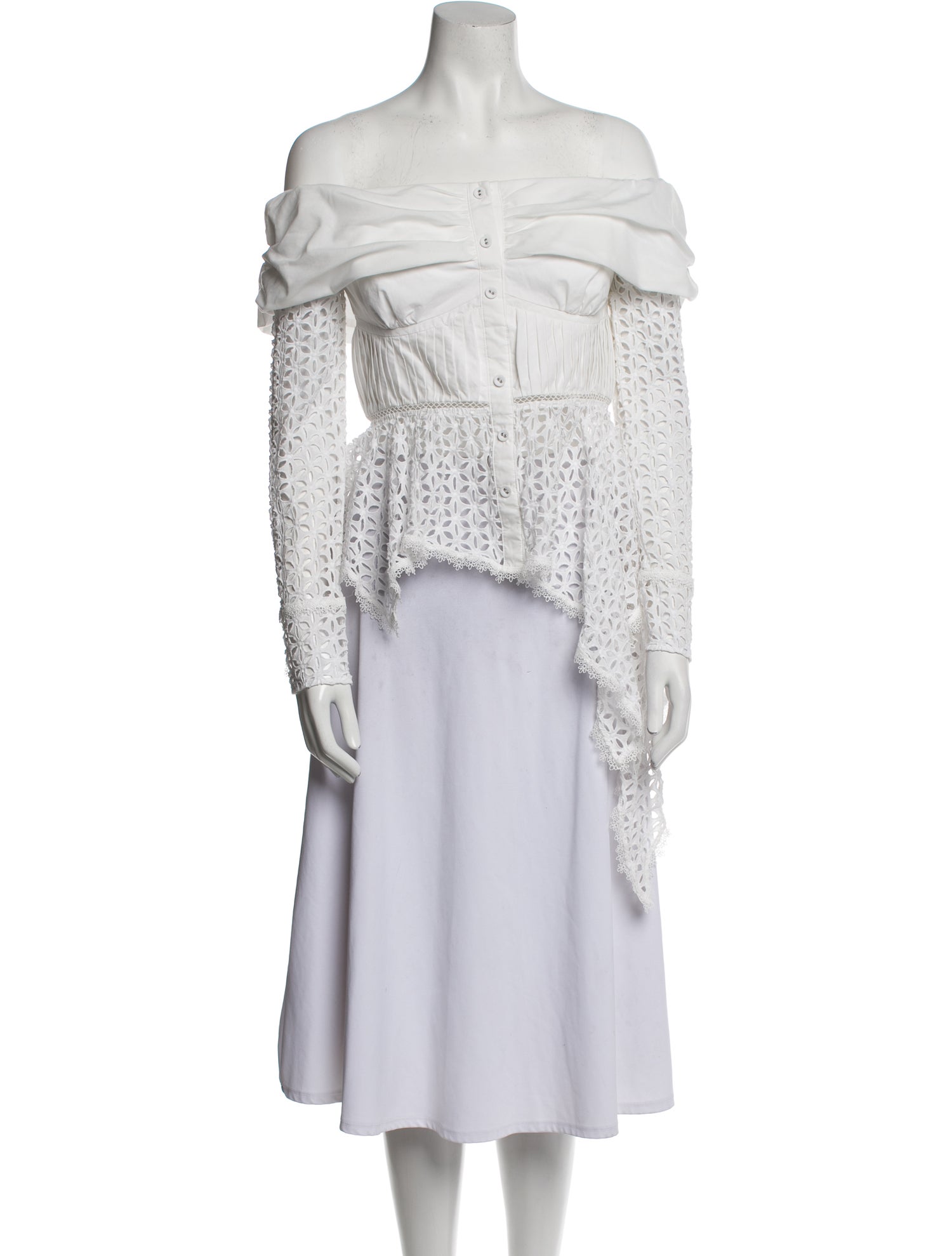 Self-Portrait Off-The-Shoulder Long Sleeve Crop Top