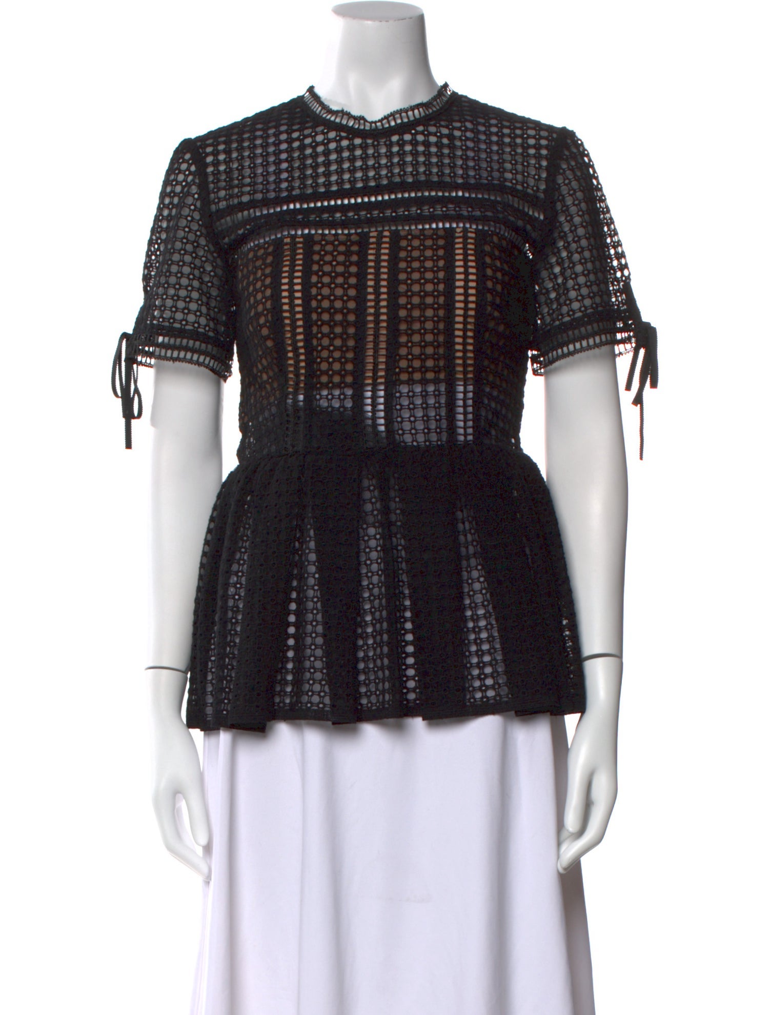 Self-Portrait Lace Pattern Mock Neck Blouse