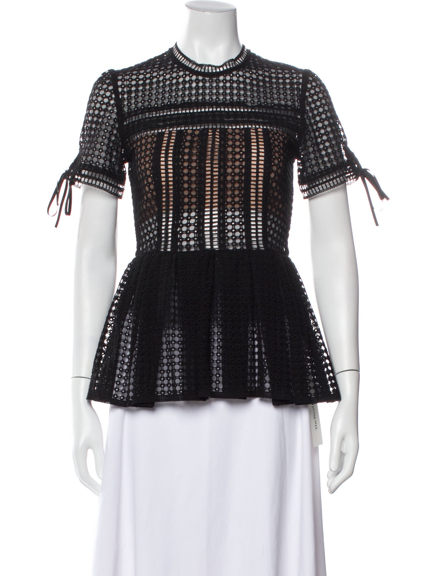 Self-Portrait Lace Pattern Mock Neck Blouse