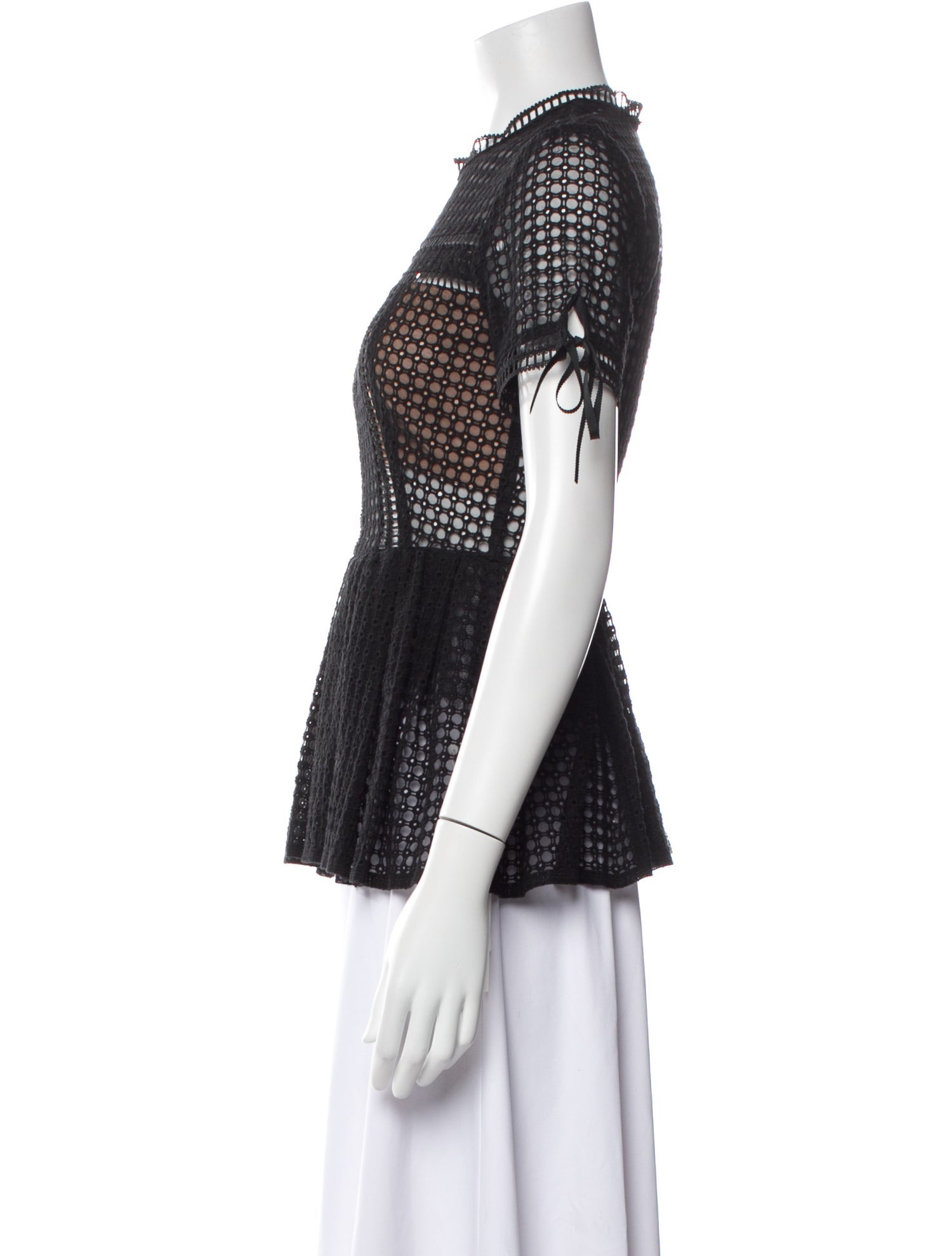 Self-Portrait Lace Pattern Mock Neck Blouse