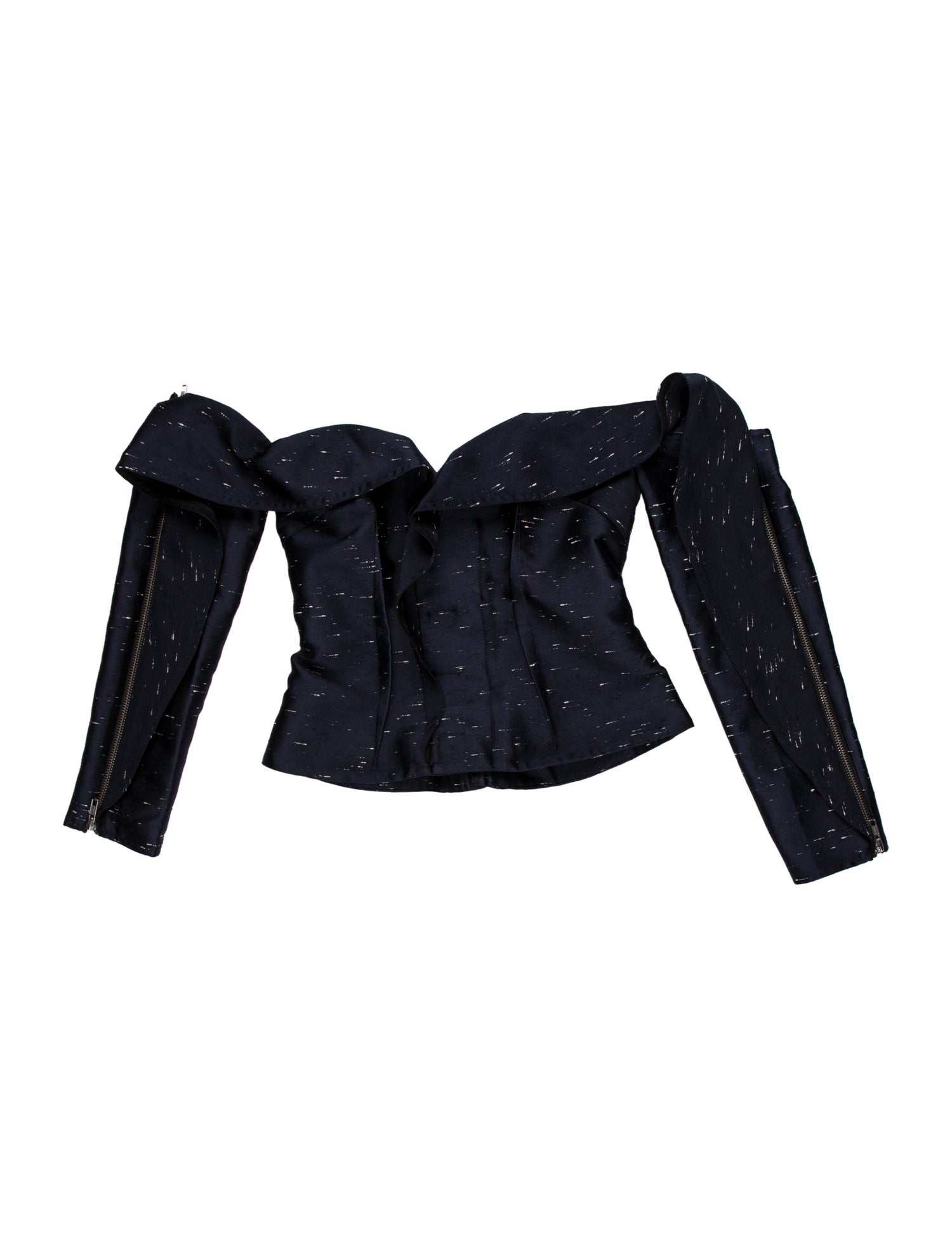 Self-Portrait Strapless Three-Quarter Sleeve Crop Top