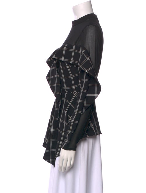 Self-Portrait Plaid Print Mock Neck Button-Up Top