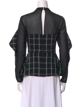 Self-Portrait Plaid Print Mock Neck Button-Up Top