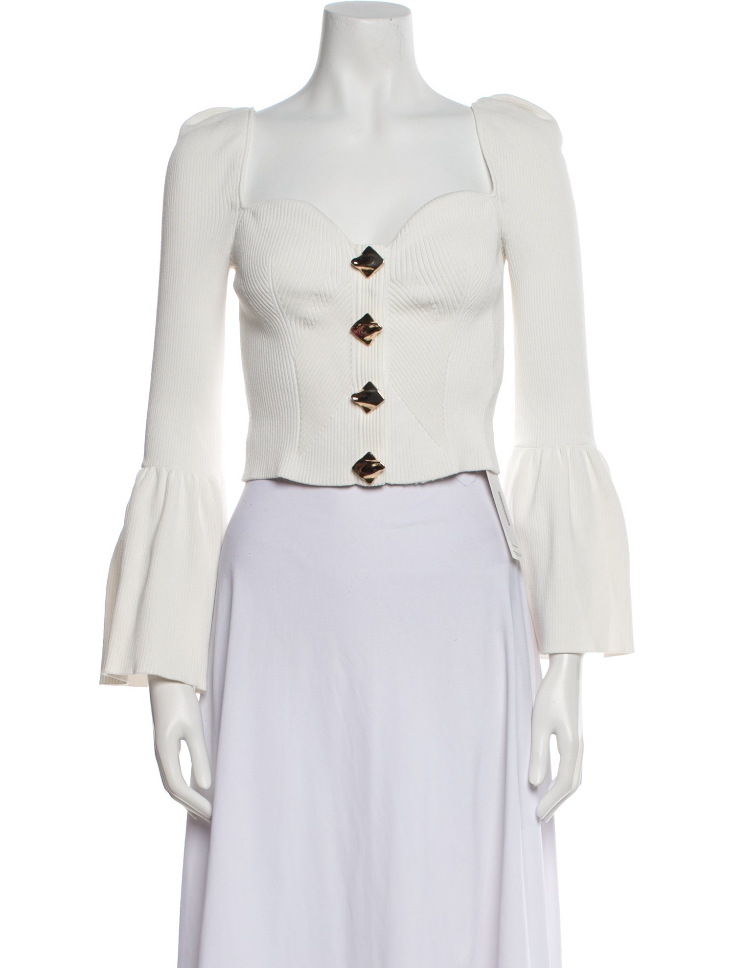 Self-Portrait Square Neckline Three-Quarter Sleeve Crop Top