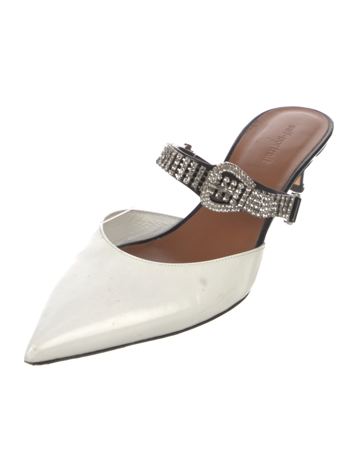 Self-Portrait Leather Chain-Link Accents Mules