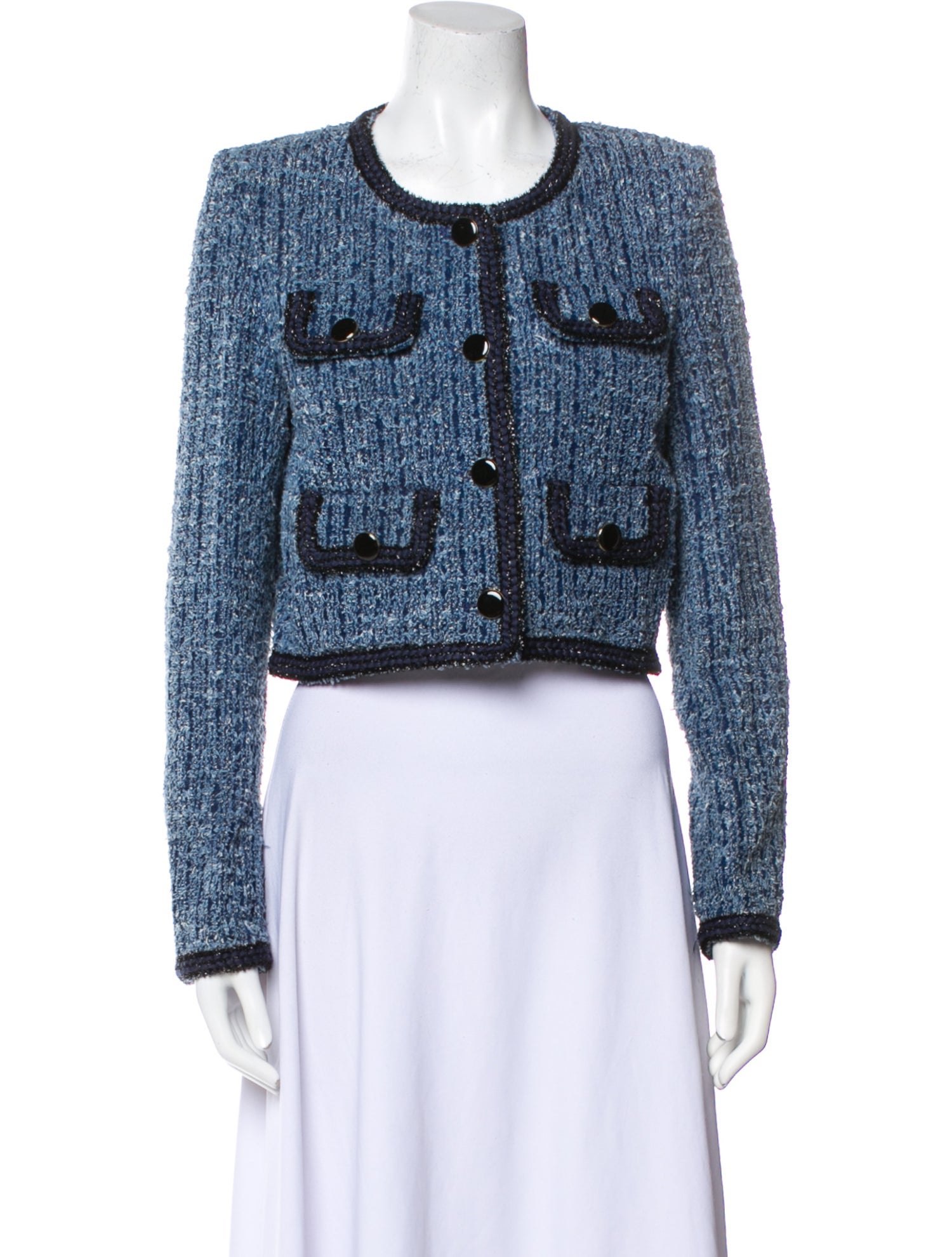 Self-Portrait Tweed Pattern Denim Jacket