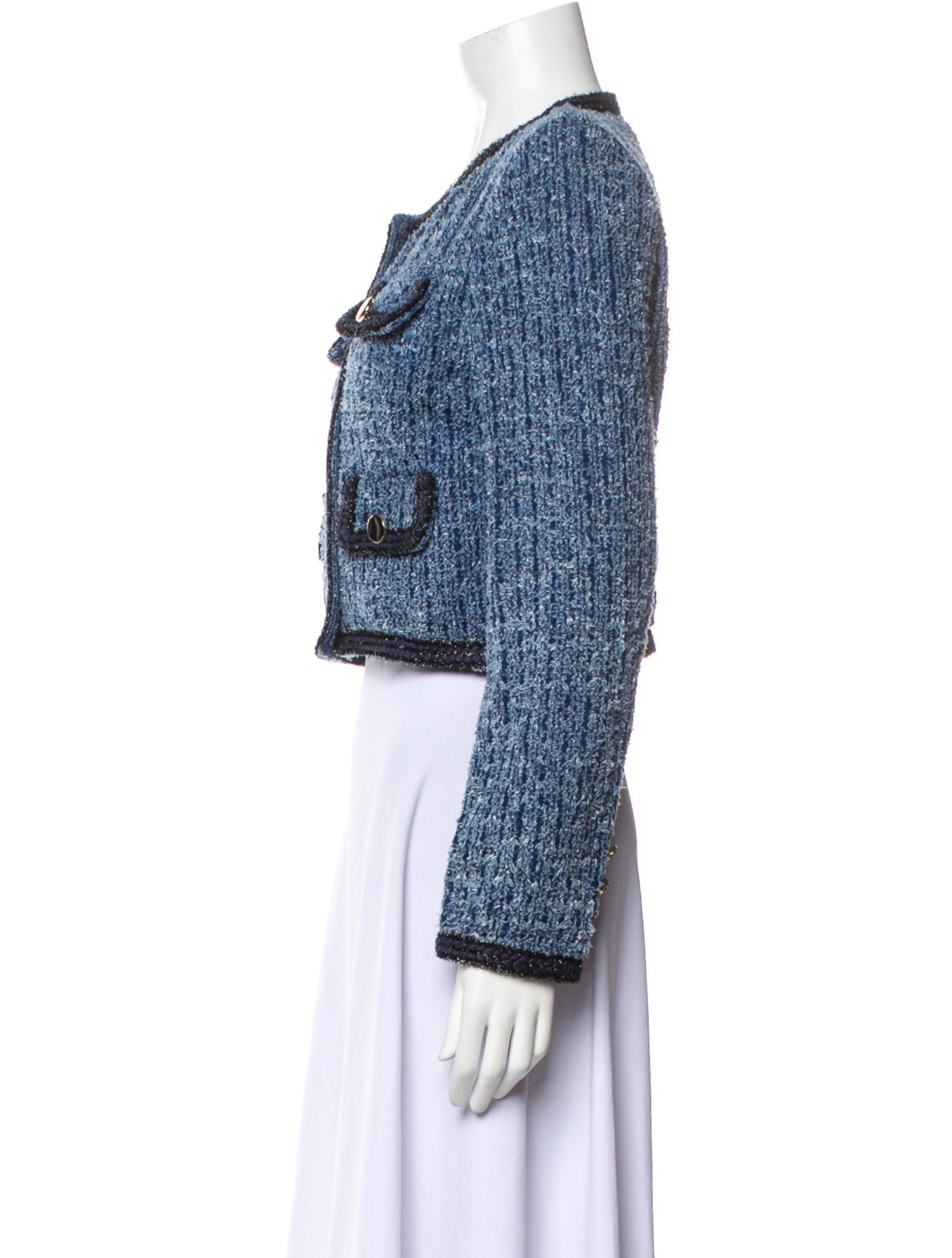 Self-Portrait Tweed Pattern Denim Jacket
