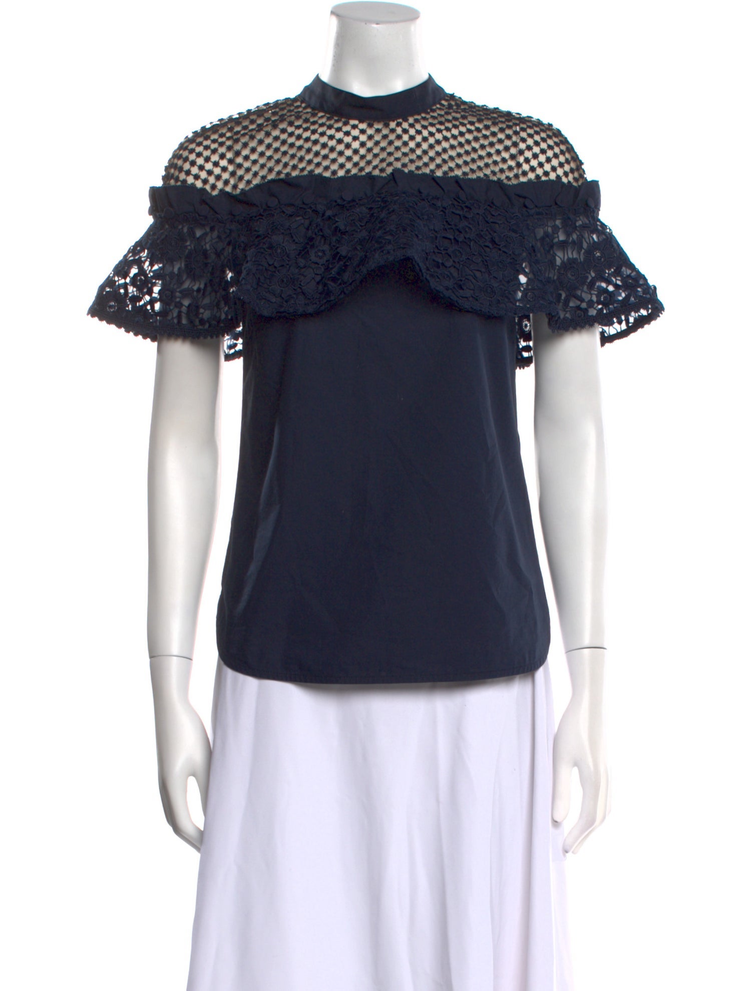 Self-Portrait Mock Neck Short Sleeve Top