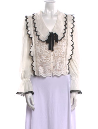 Self-Portrait Lace Pattern V-Neck Blouse