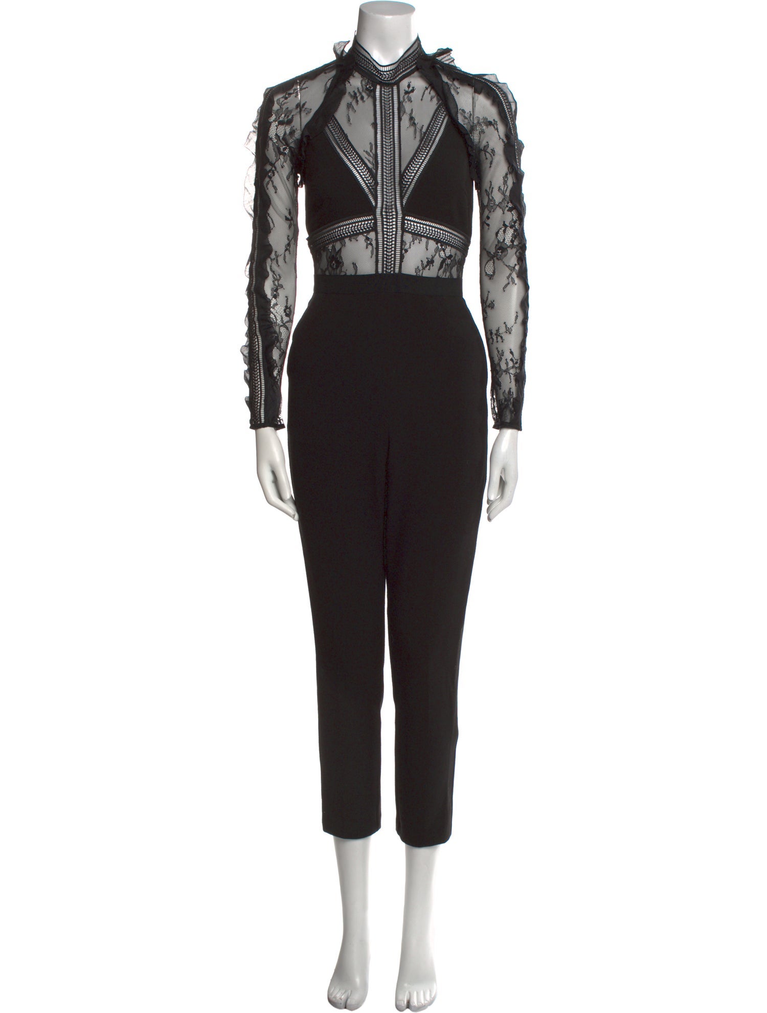 Self-Portrait Lace Pattern Mock Neck Jumpsuit