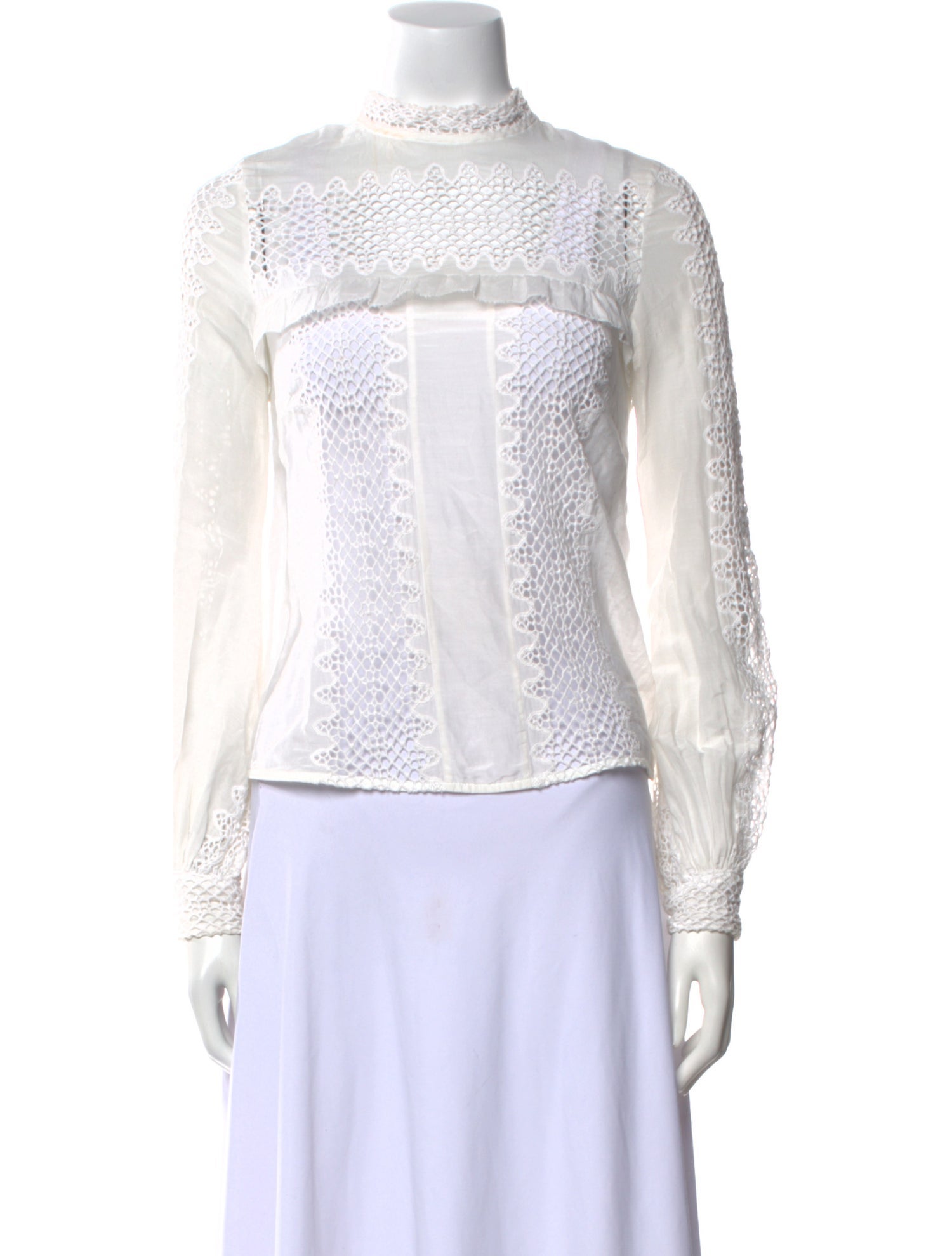 Self-Portrait Lace Pattern Mock Neck Top