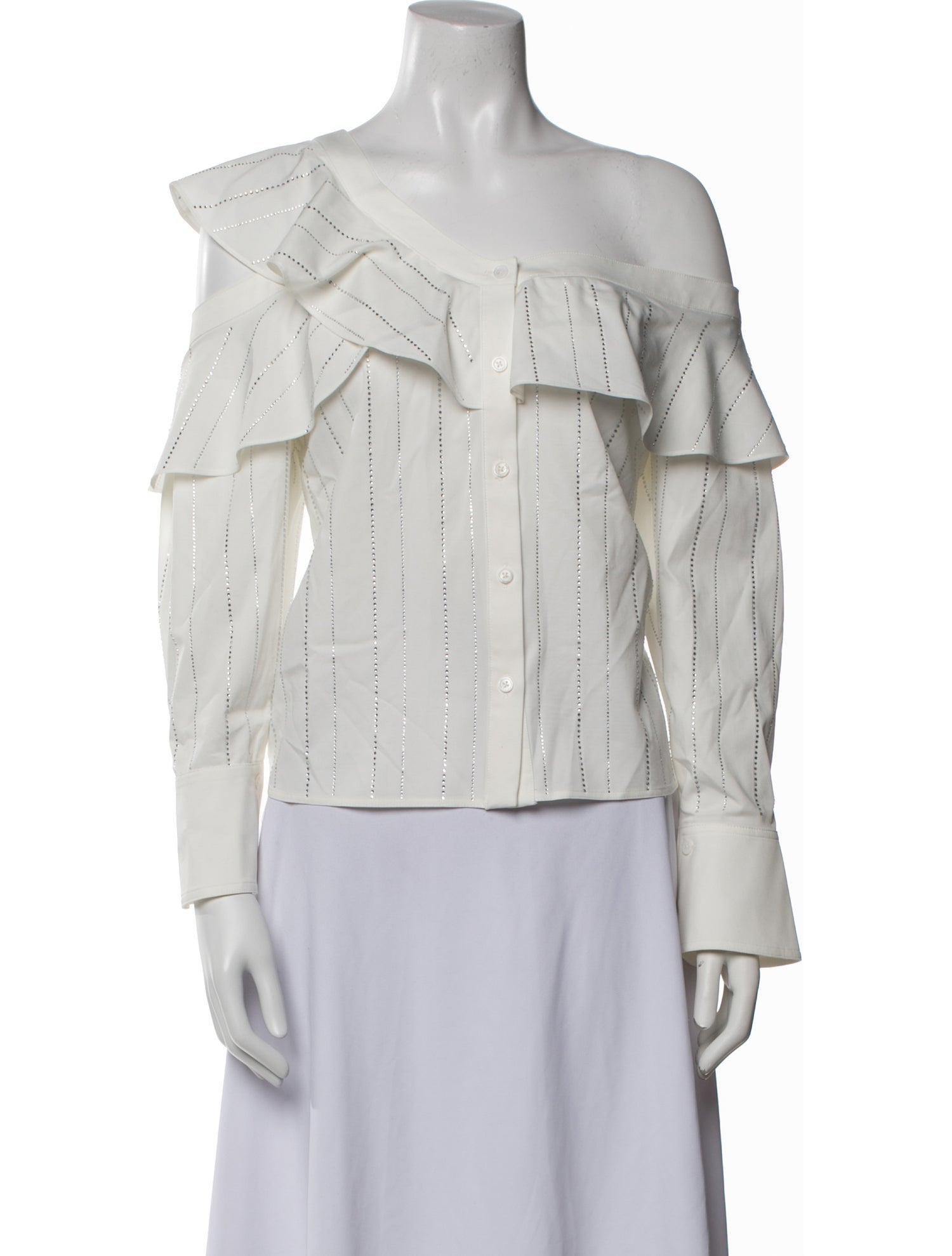 Self-Portrait Striped Asymmetrical Button-Up Top w/ Tags