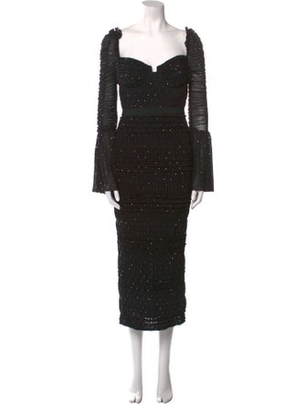 Self-Portrait Square Neckline Midi Length Dress