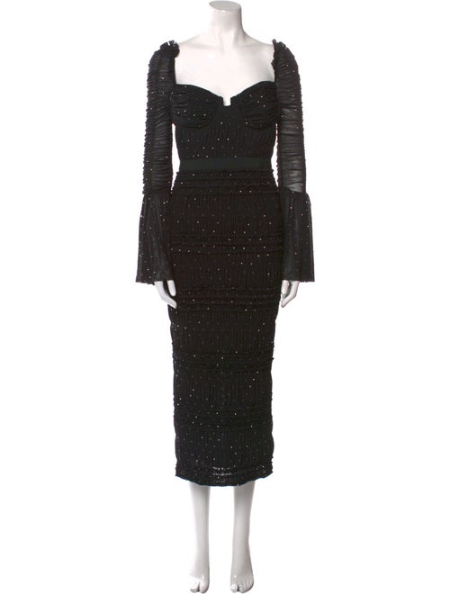 Self-Portrait Square Neckline Midi Length Dress