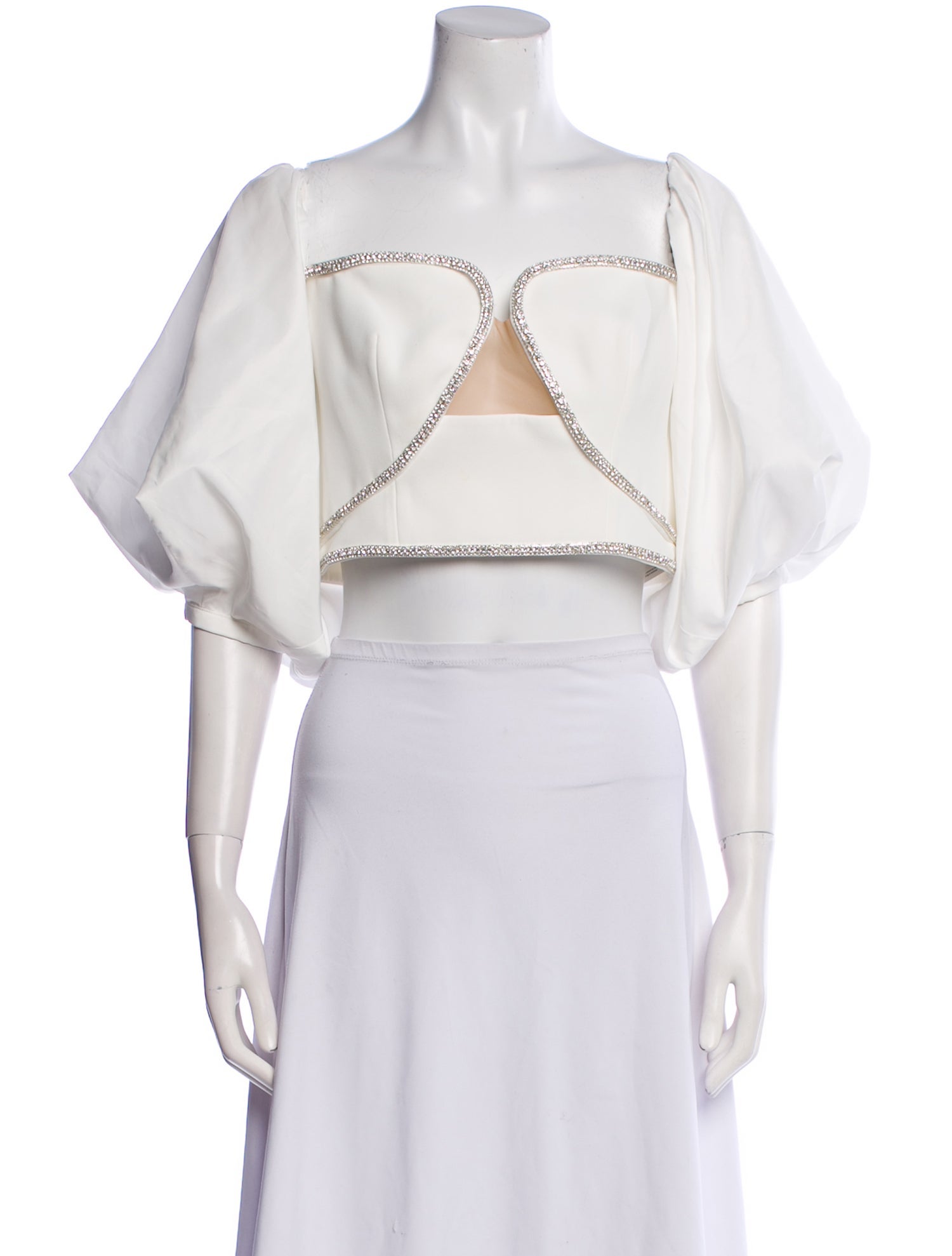 Self-Portrait Square Neckline Short Sleeve Crop Top