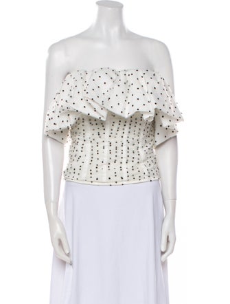 Self-Portrait Polka Dot Print Off-The-Shoulder Crop Top