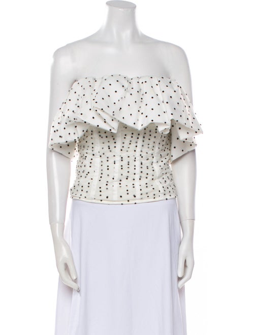 Self-Portrait Polka Dot Print Off-The-Shoulder Crop Top