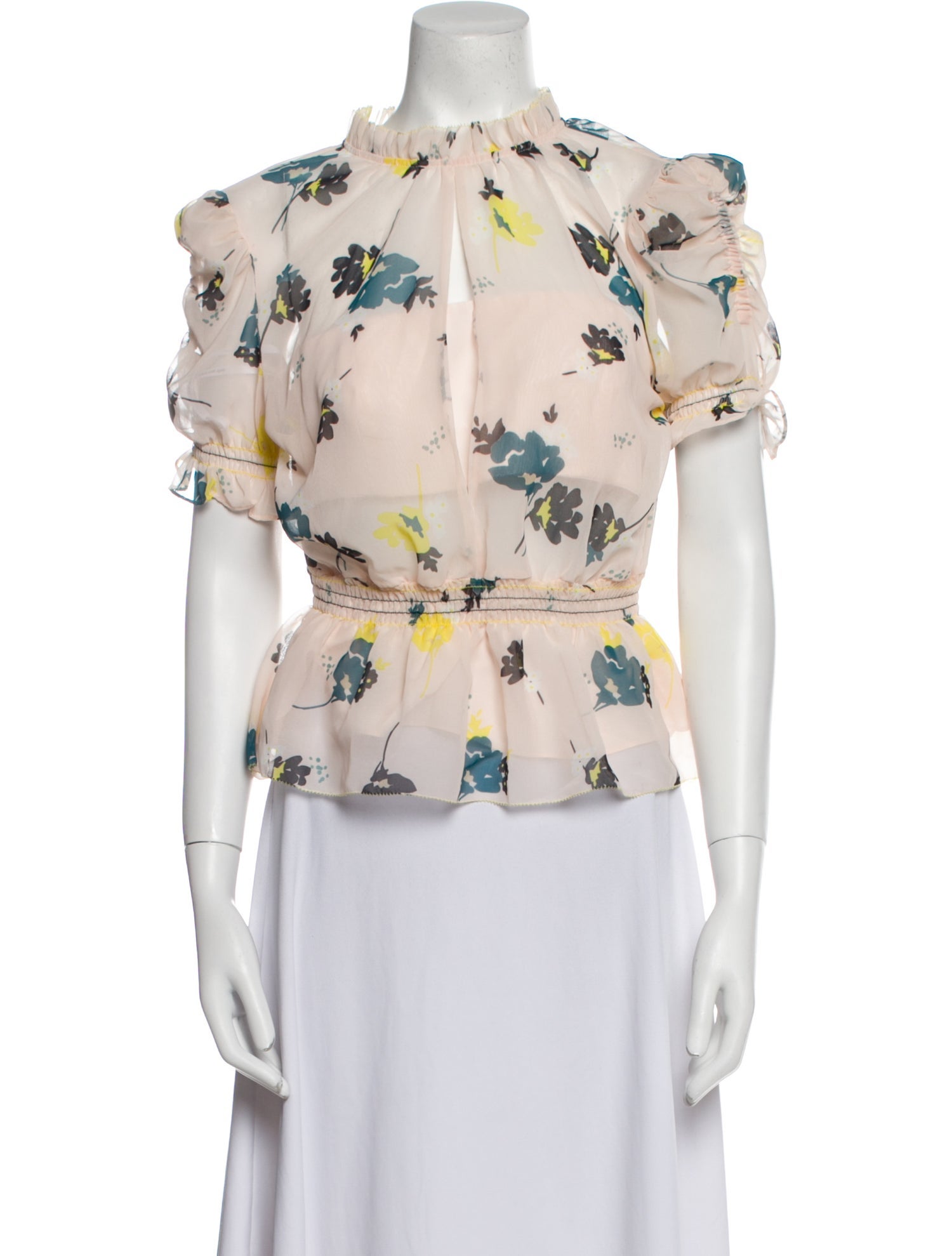 Self-Portrait Floral Print Mock Neck Blouse