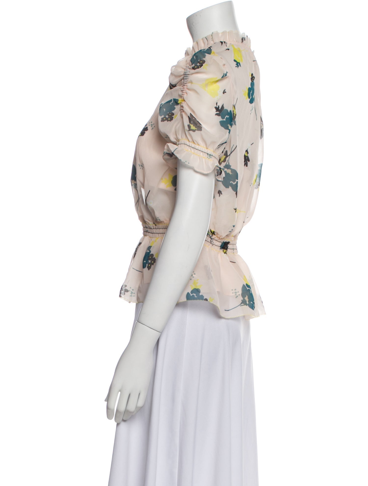 Self-Portrait Floral Print Mock Neck Blouse