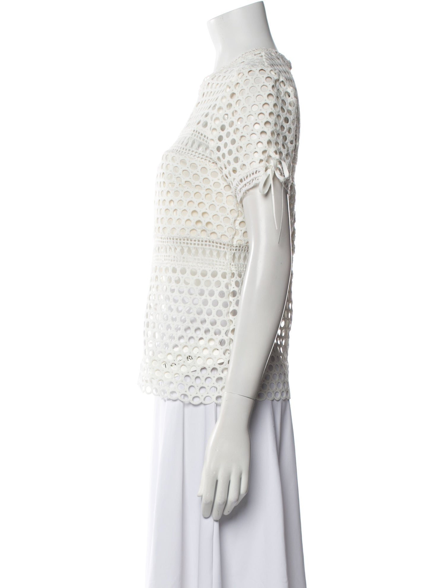 Self-Portrait Lace Pattern Crew Neck Button-Up Top