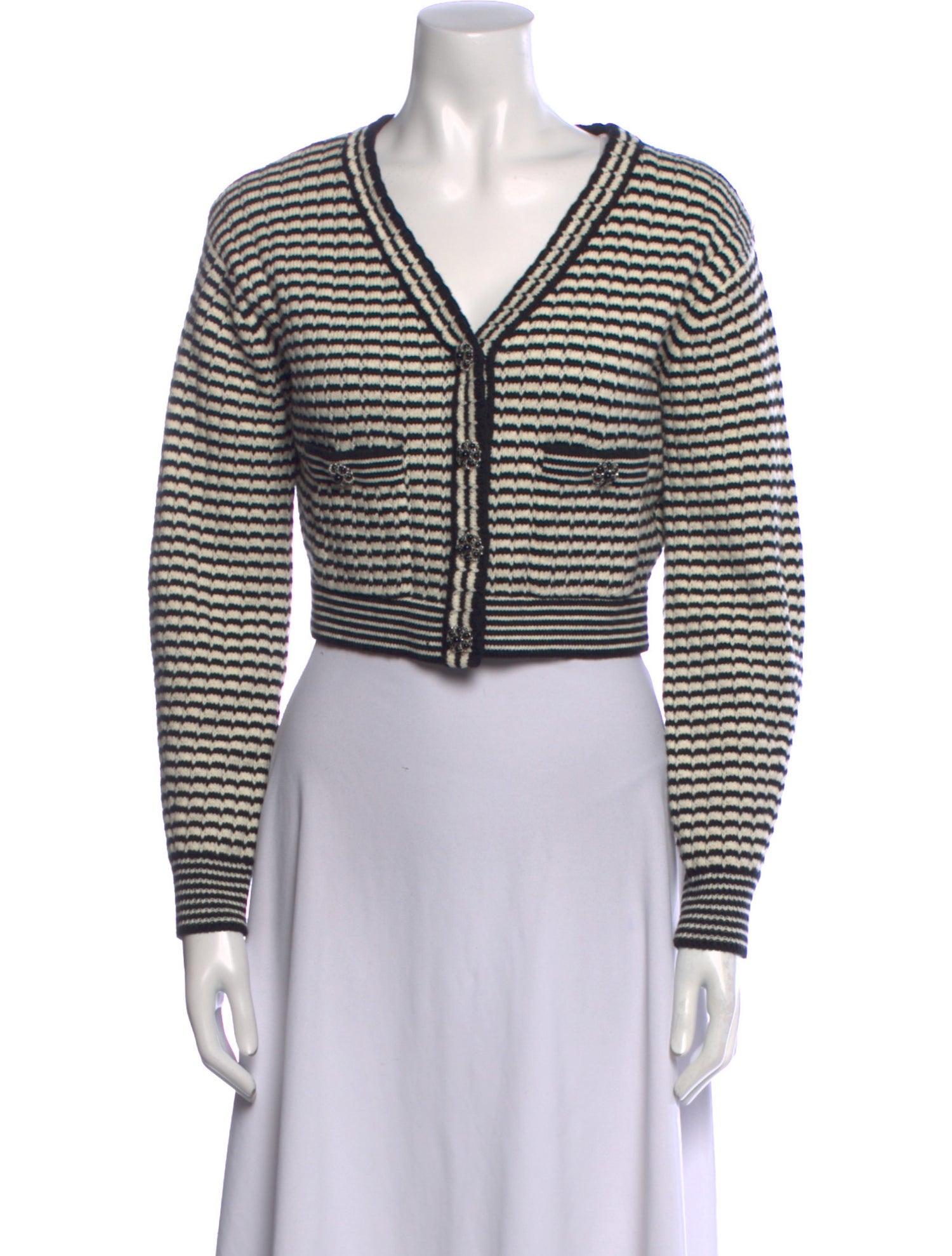 Self-Portrait Striped V-Neck Sweater